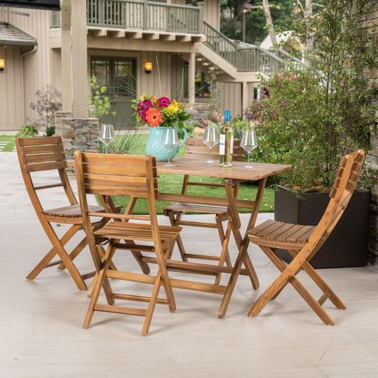 Natural 5 Piece Wood Outdoor Patio Dining Set - Natural Stained