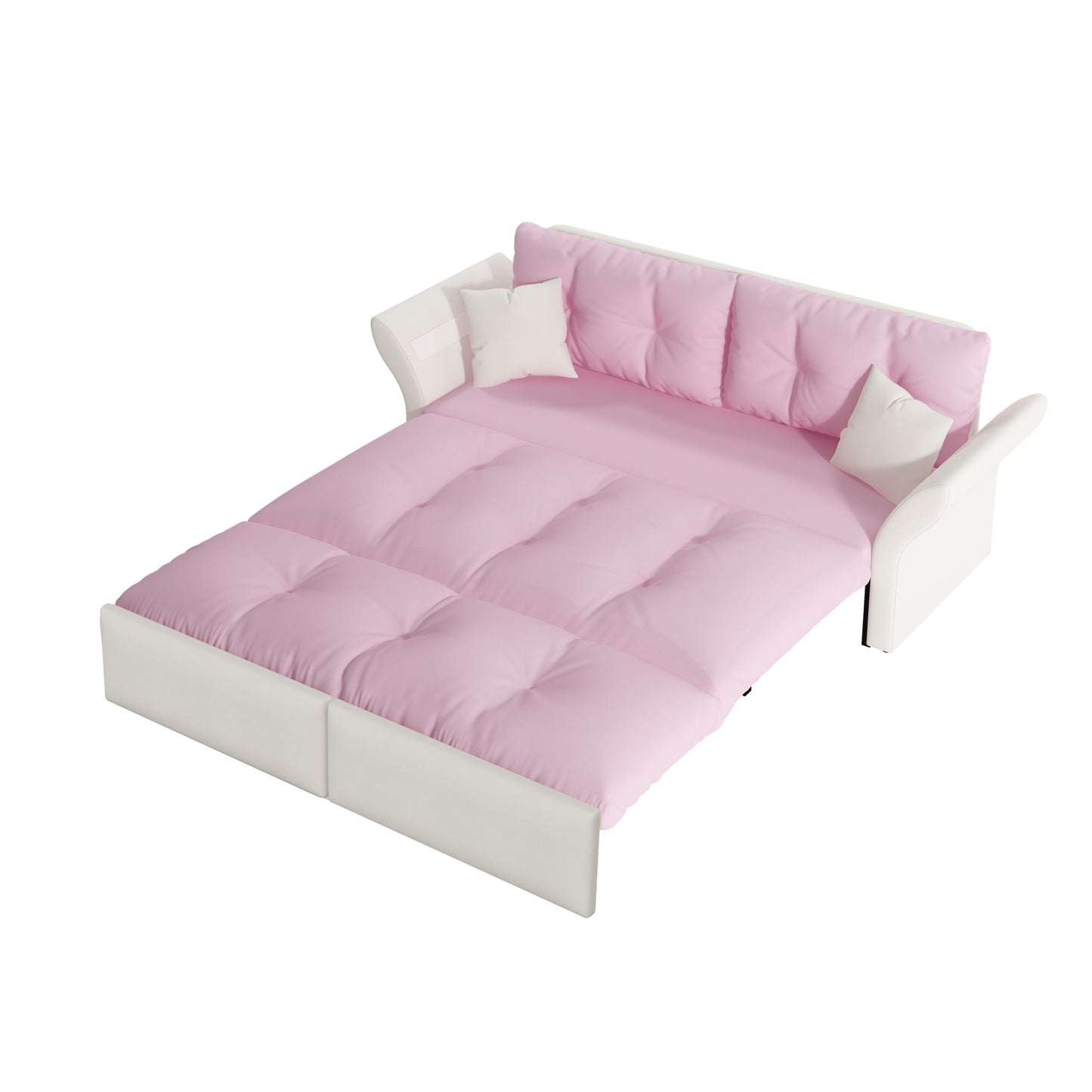 Queen Pull Out Sofa Bed, 3 In 1 Convertible Sleeper Tufted With 2 Soft Pillows