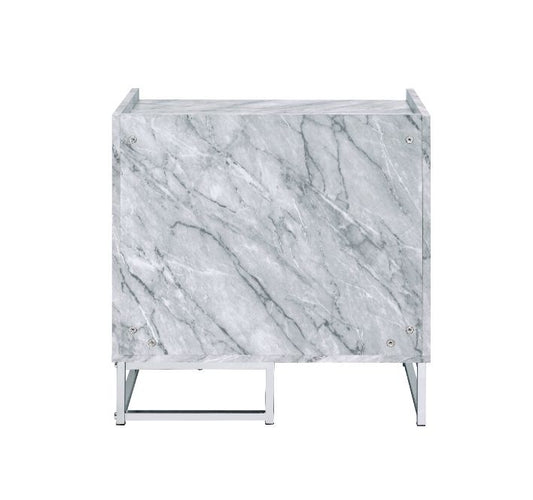 Azrael - Accent Table - White Printed Faux Marble & Chrome