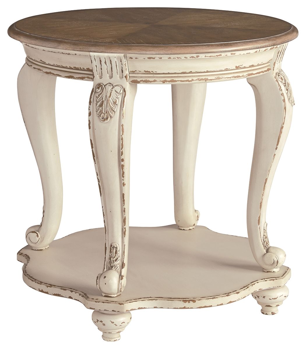 Realyn - Round End Table - White / Brown