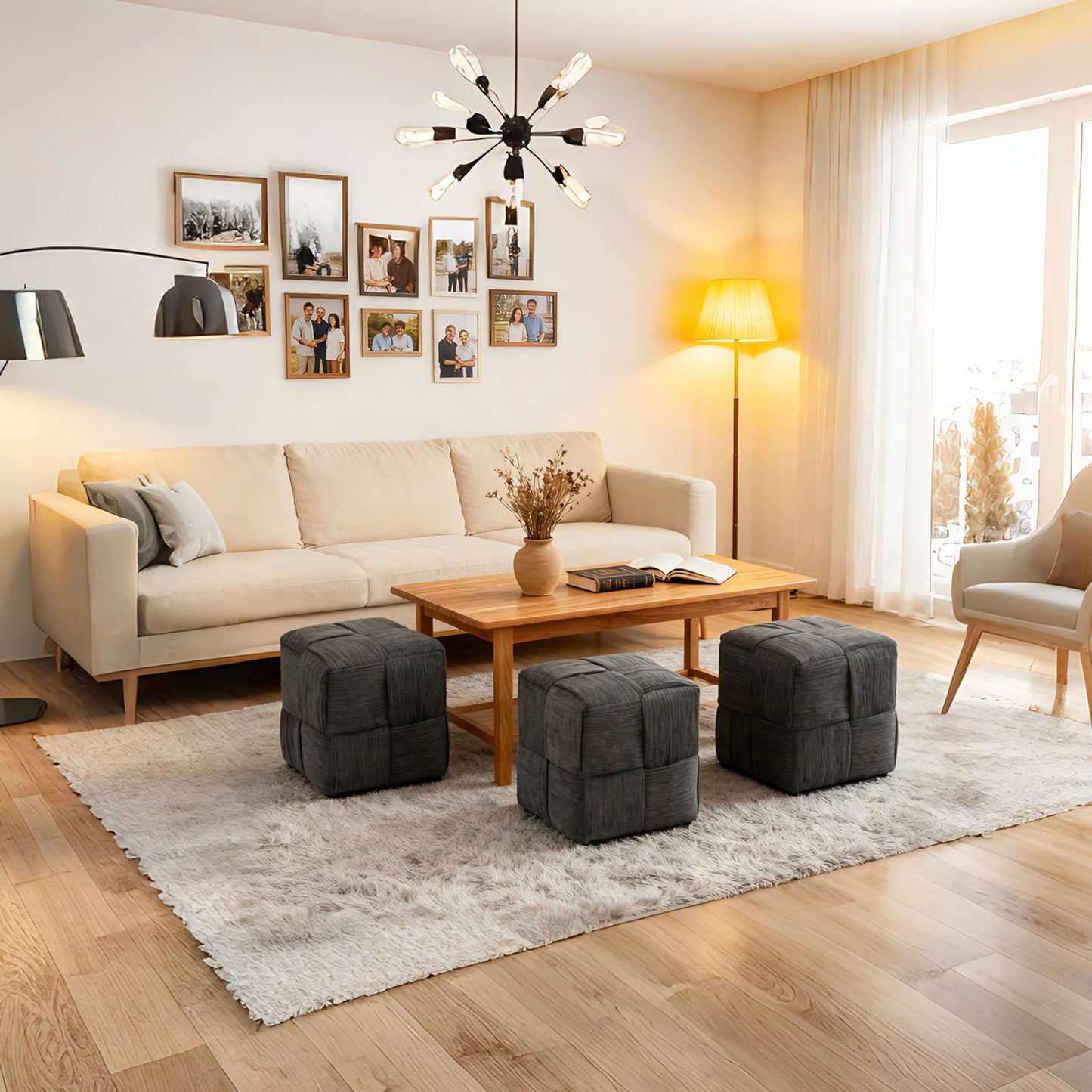 Modern Ottoman Foot Rest With Woven Design