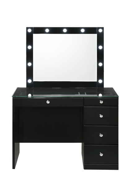 Morgan - Vanity Desk With Glass Top, LED Mirror & Stool - Black