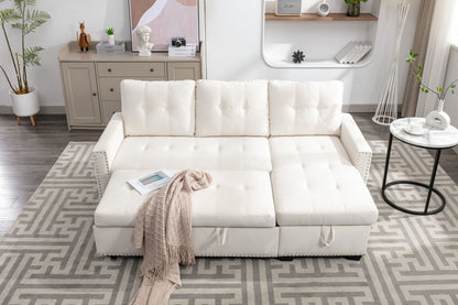 Reversible Sectional Storage Sleeper Sofa Bed, L-Shape 2 Seat Sectional Chaise With Storage, Skin-Feeling Fabric