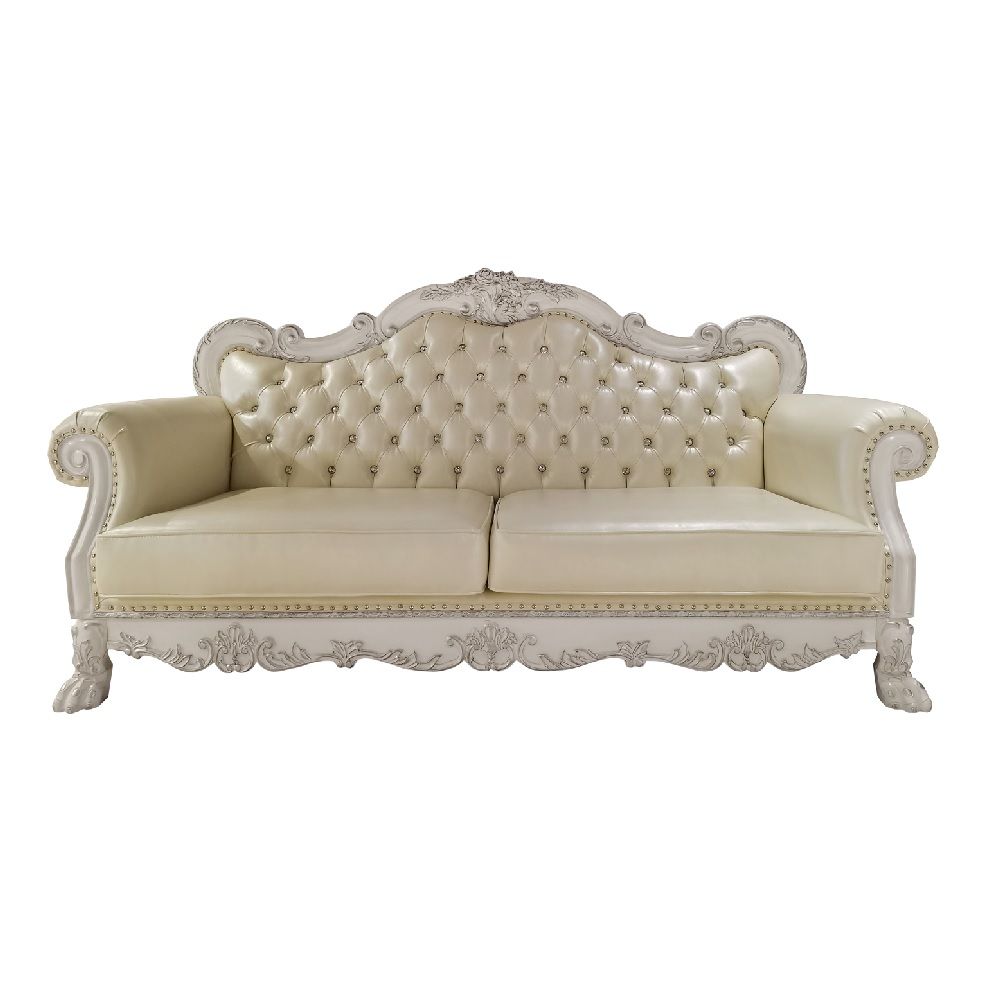 Dresden - Sofa With 4 Pillows - Synthetic Leather & Bone White