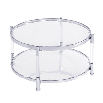 Contemporary Acrylic, Coffee Table, Round Tempered Glass Coffee Table - Chrome / Silver