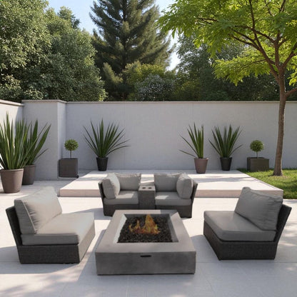 Contemporary Patio Seating Set With Fire Pit