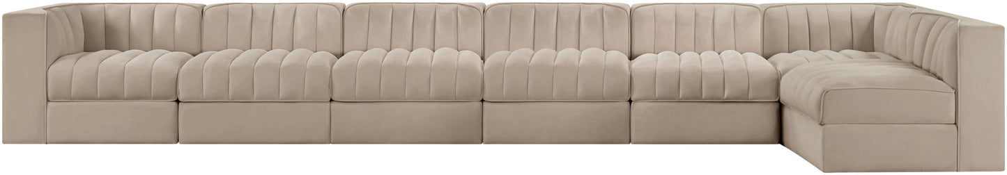 Rummi - Velvet Performance Fabric Upholstered 7 Piece Modular Sectional, L-Shaped (Right)