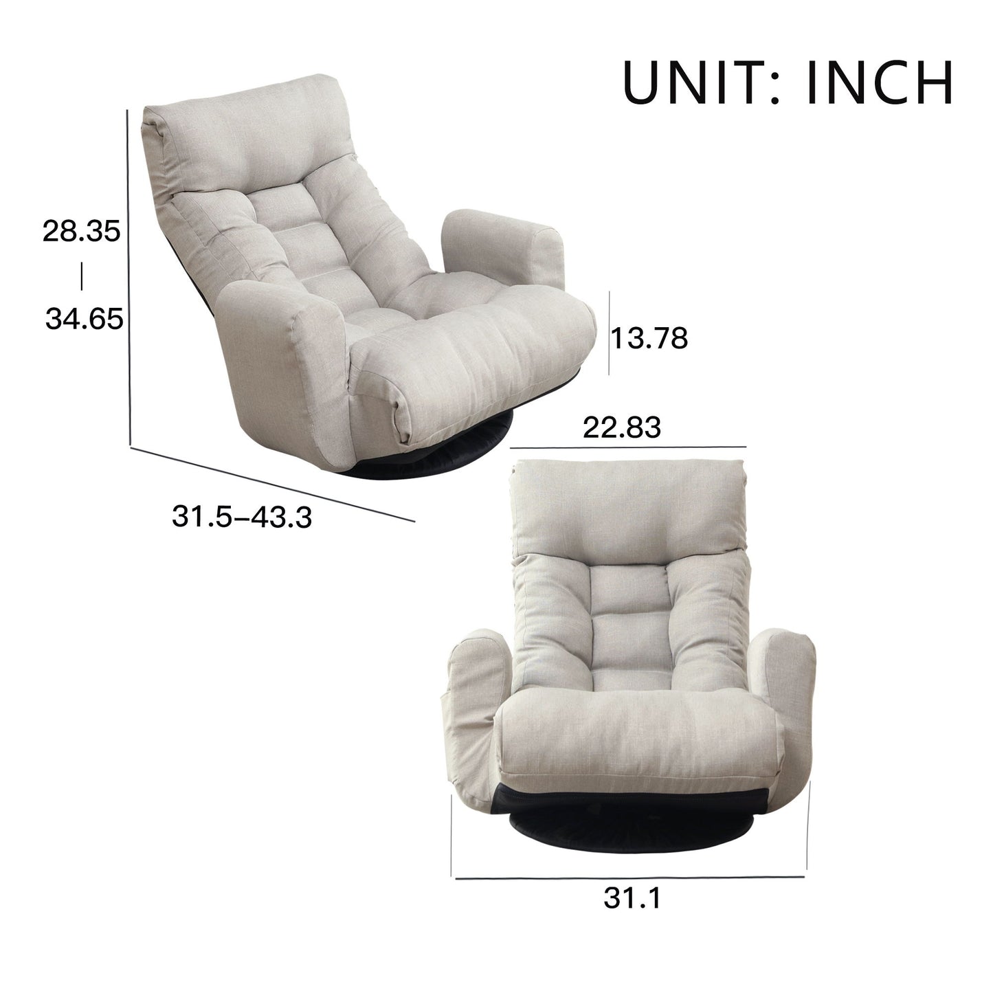 Modern With Metal Frame Swivel Game Lounge Chair With Adjustable Headrest And Waist Support, 360 Degree Rotatable Leisure Chair For Living Room - Gray