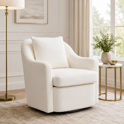 Upholstered Barrel Lounge Chair With Soft Cushioned Seat And Frame - White
