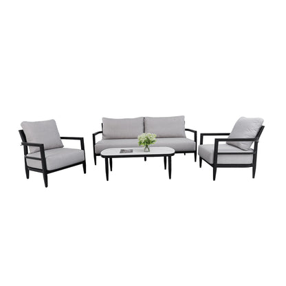 Outdoor Conversation Set With Chairs, Bench Sofa, Tables, Sunbrella Cushions
