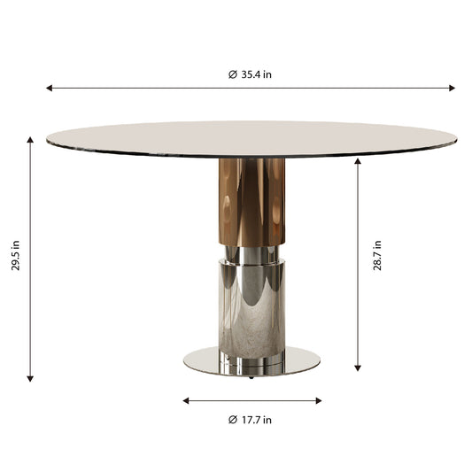 Round Glass Dining Table, Suitable For 2 - 4 People - Brown