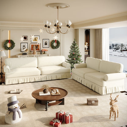 Luxuriously Comfortable Cloud Couch With Elegant Rolled Arms & Pleated Skirt Design