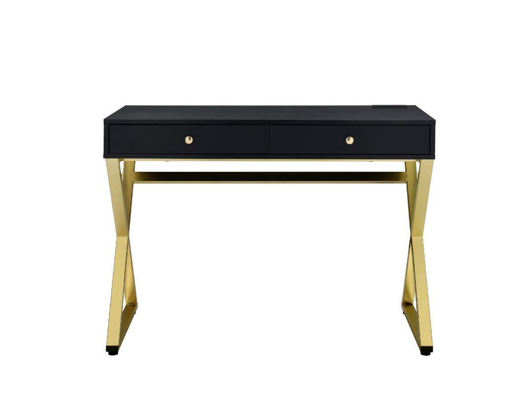 Coleen - Writing Desk With USB (Same Ac00894) - Black & Brass