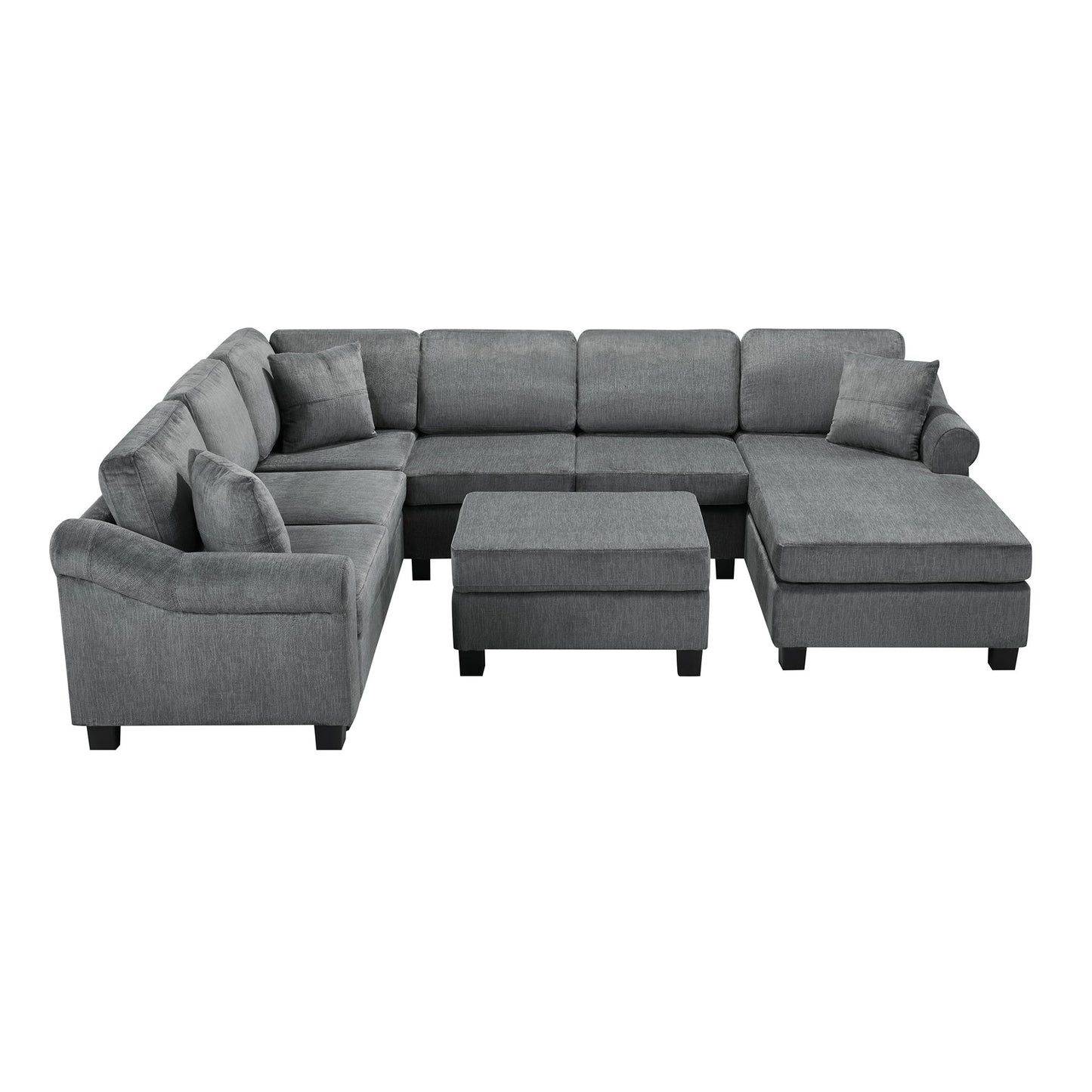 Contemporary U - Shaped Sectional Sofa With Movable Storage Ottoman