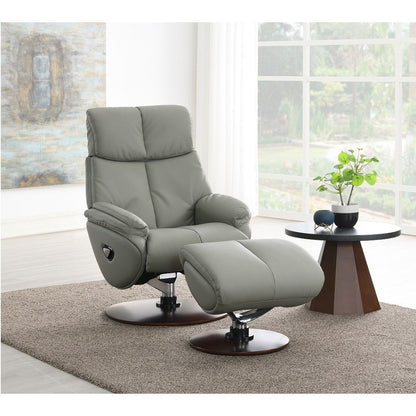 Kandoro - Motion Accent Chair With Swivel & Ottoman - Gray Leather & Brown Base