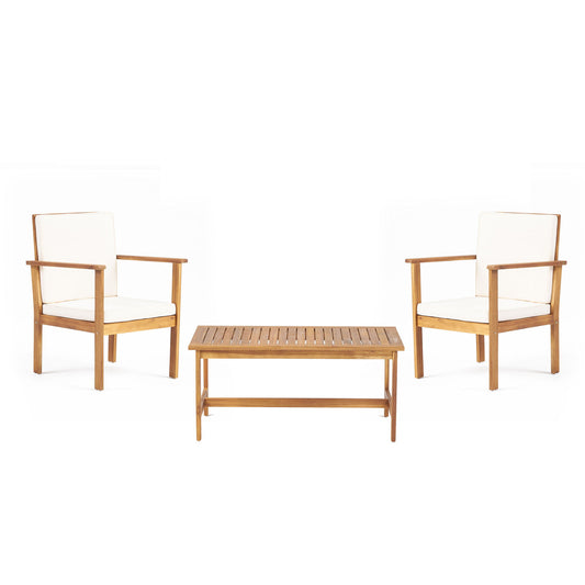 3 Piece Patio Set With Slatted Design, 2 Club Chairs And Coffee Table - Brown