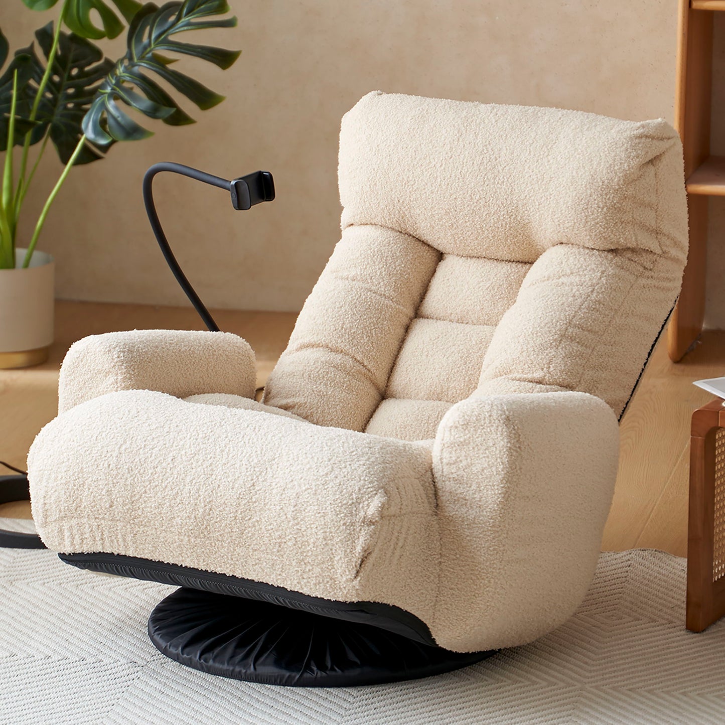 Adjustable Swivel Lounge Chair With 360 Degree Rotating Seat And Headrest Support