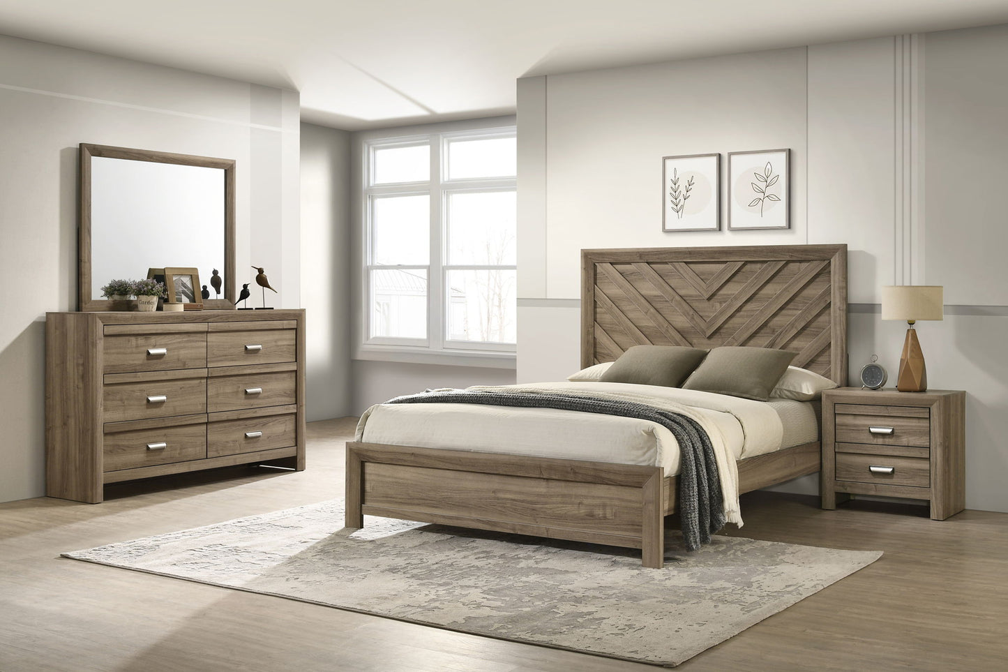 Valor - Queen 4 Piece Bedroom Set - Light Brown