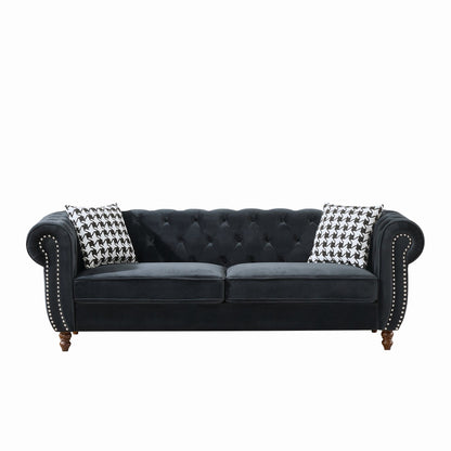 Chesterfield Upholstery Fabric Sofa With Roll Armrest & Nailhead