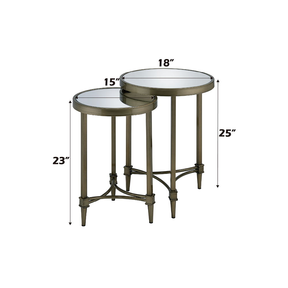 Aditya - Nesting Table - Mirrored & Antique Brass