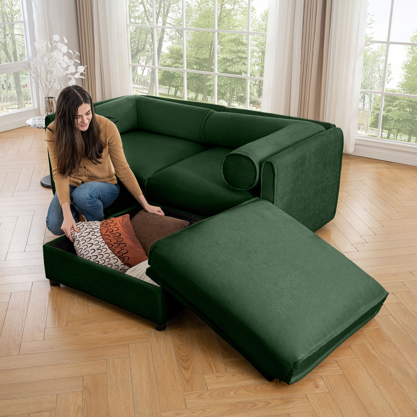 Contemporary Elegant Sofa With Storage And Ottoman