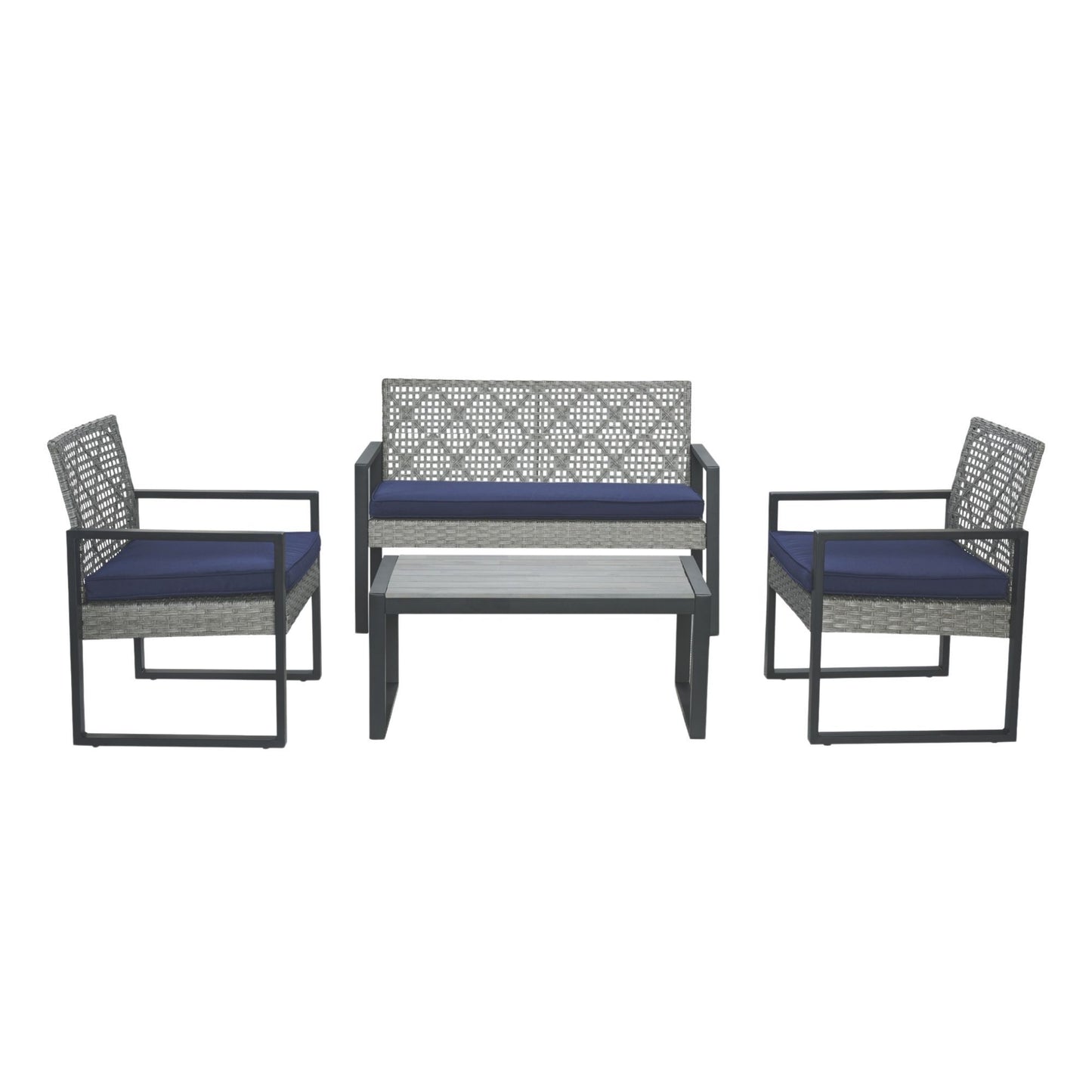 4 Piece Patio Furniture Set With Acacia Wood Table Top And Cushions