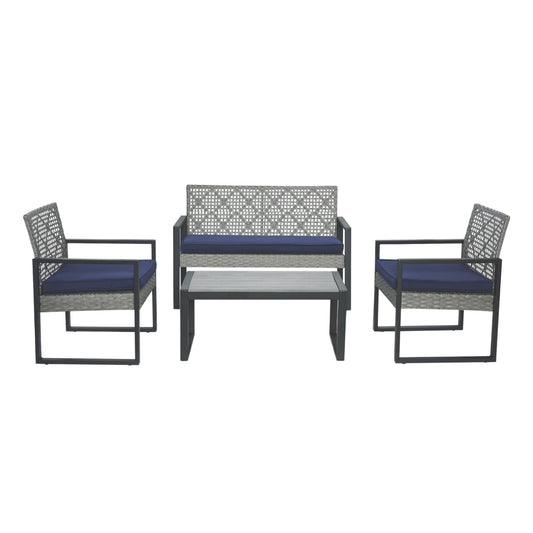 4 Piece Patio Furniture Set With Acacia Wood Table Top And Cushions