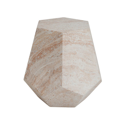 Outdoor / Indoor Lightweight Concrete Side Table, Hexagonal Round Travertine Accent Table - Beige