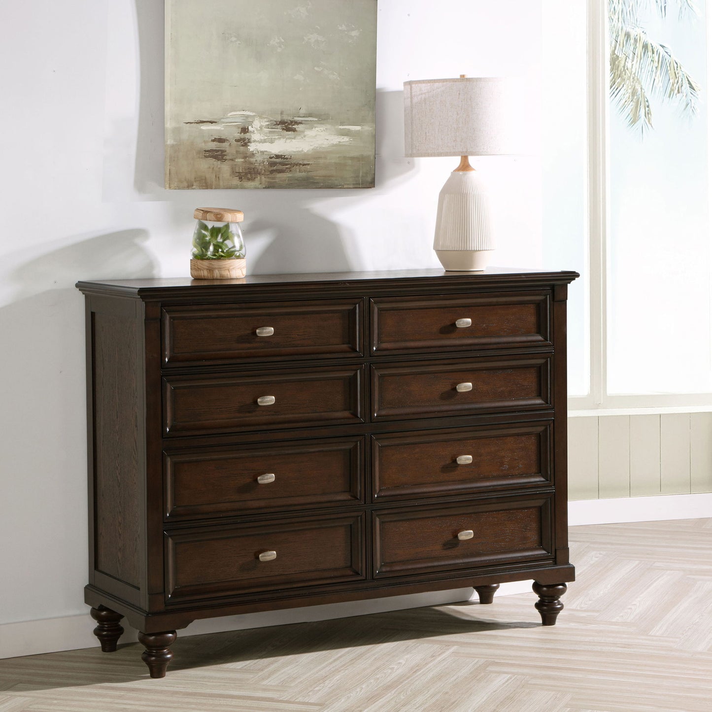 Berwick - 8 Drawer Dresser Cabinet With Felt Lined Drawers - Dark Oak