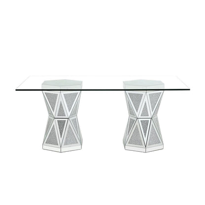 Noralie - 71" X 39" Dining Table - Mirrored & Faux Diamonds