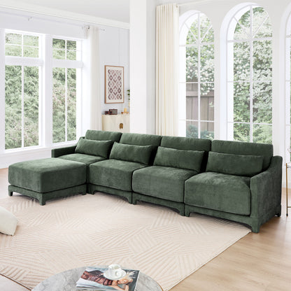 Stylish Sofa With Ottoman And Lumbar Pillows, Ergonomic Design