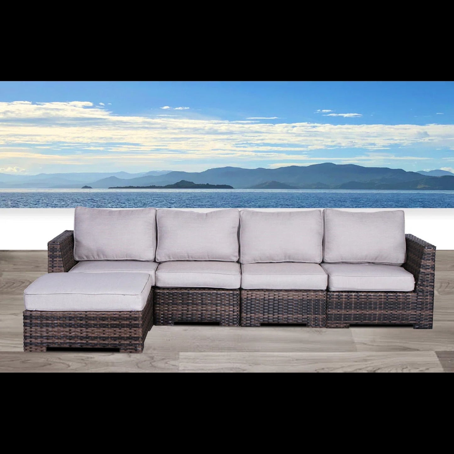 Wide Patio Sectional With Cushions - Brown