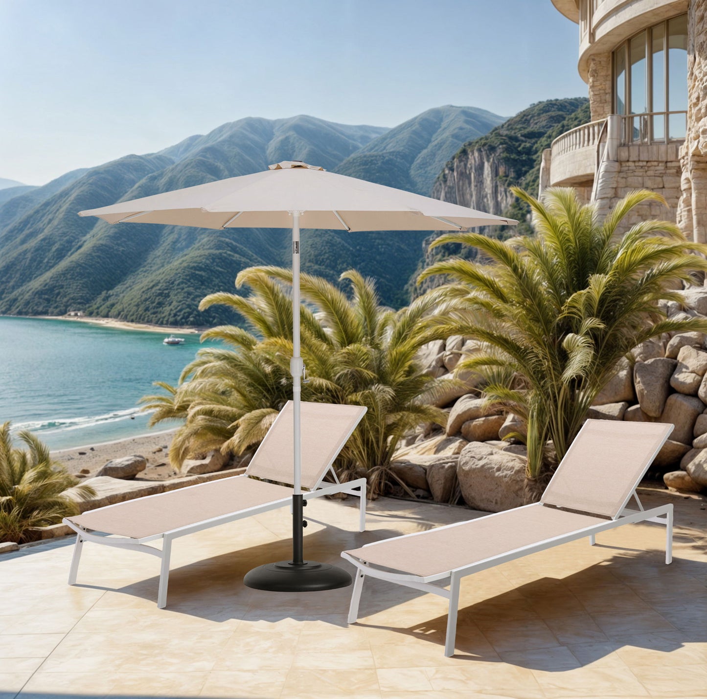 Fiji - Aluminum Patio Umbrella With Round Black And White Base