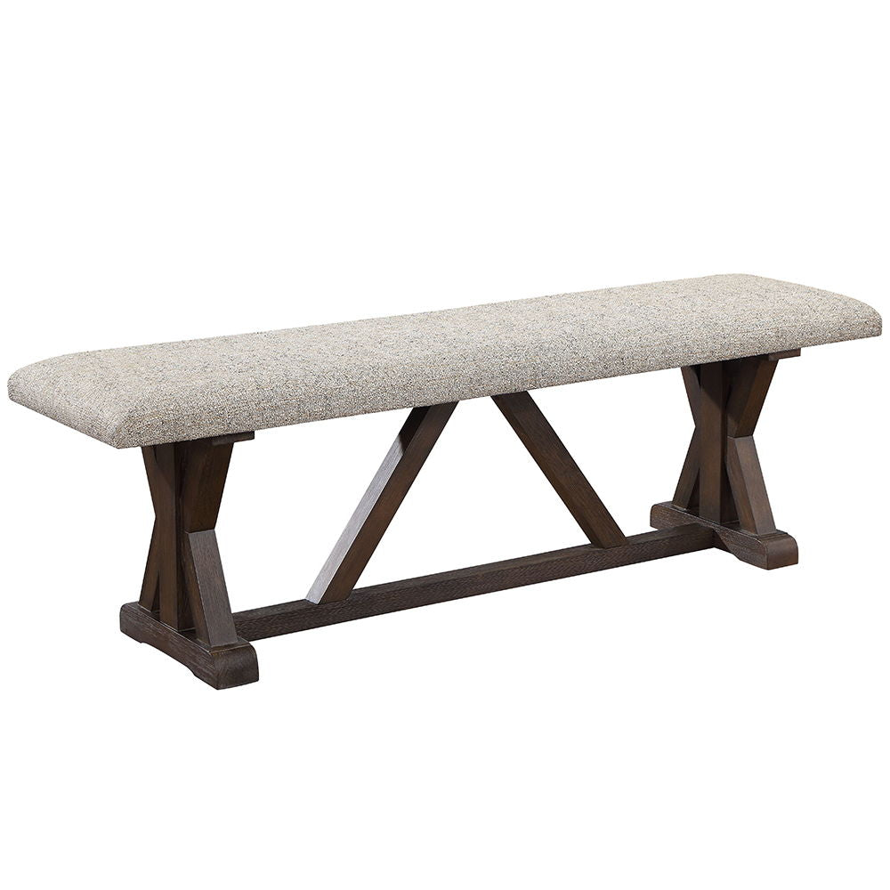 Pascaline - Bench - Gray Fabric, Rustic Brown & Oak
