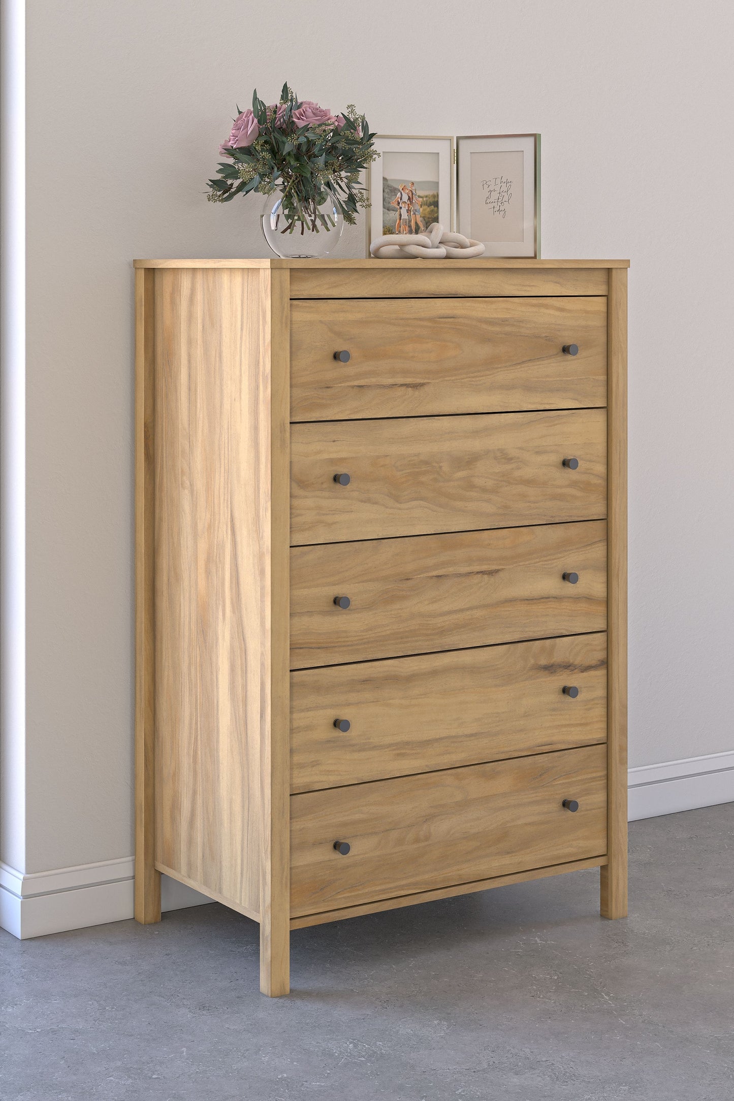Bermacy - Five Drawer Chest - Light Brown