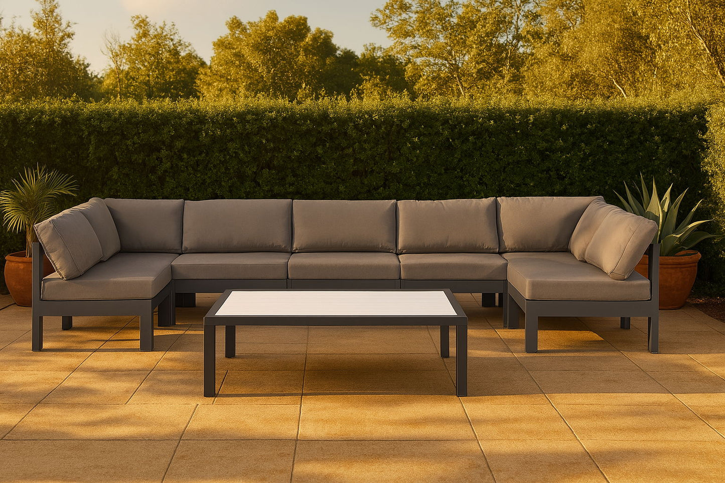 Nizuc - Outdoor Patio 7 Piece Modular Sectional With Gray Frame