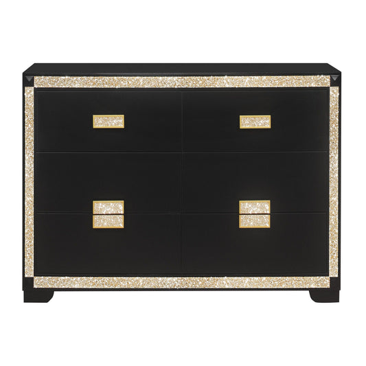 Lively - Dresser With Glitter Detail And Thick Bar Handle Hardware - Black