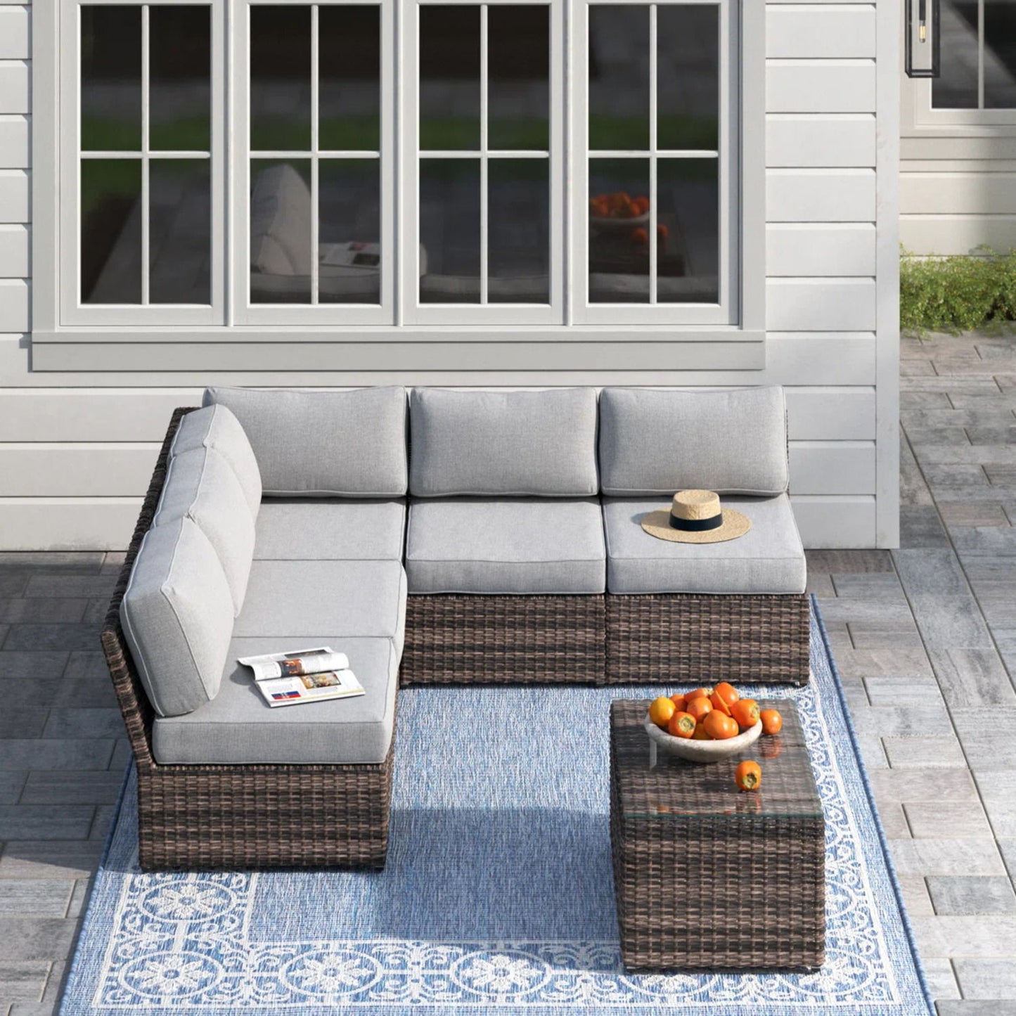 Comfortable Modern Patio Rattan Sectional Set With Cushions