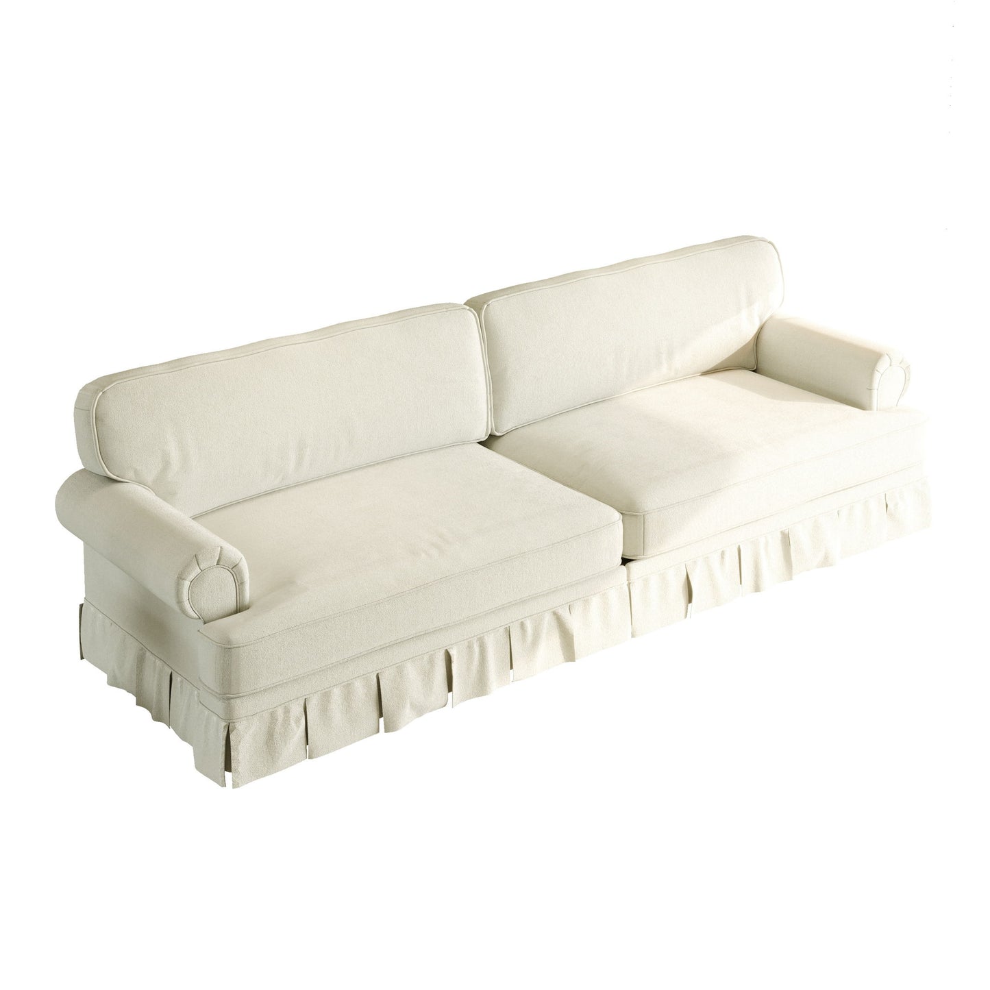Luxuriously Comfortable Cloud Couch Sofa With Elegant Rolled Arms & Pleated Skirt Design
