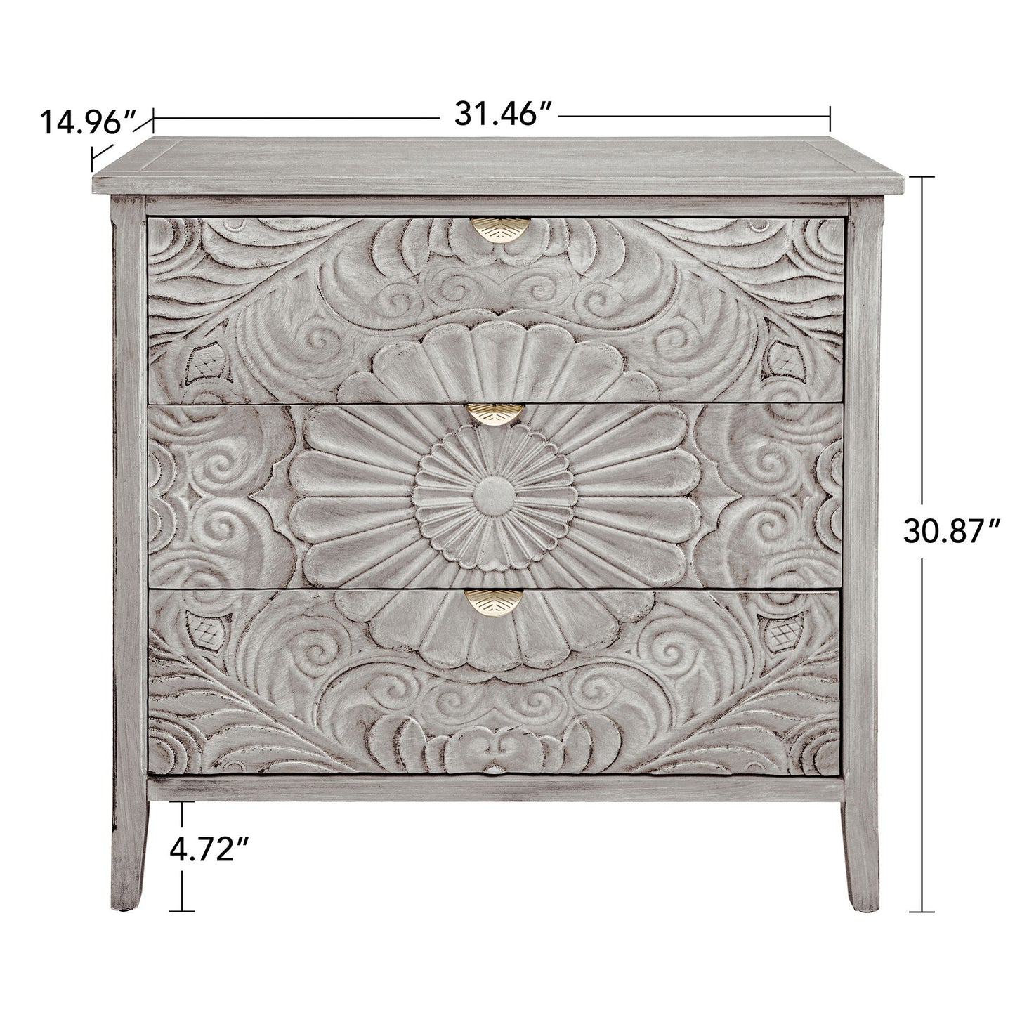 3 Drawer Cabinet, American Furniture, Suitable For Bedroom, Living Room - Light Gray