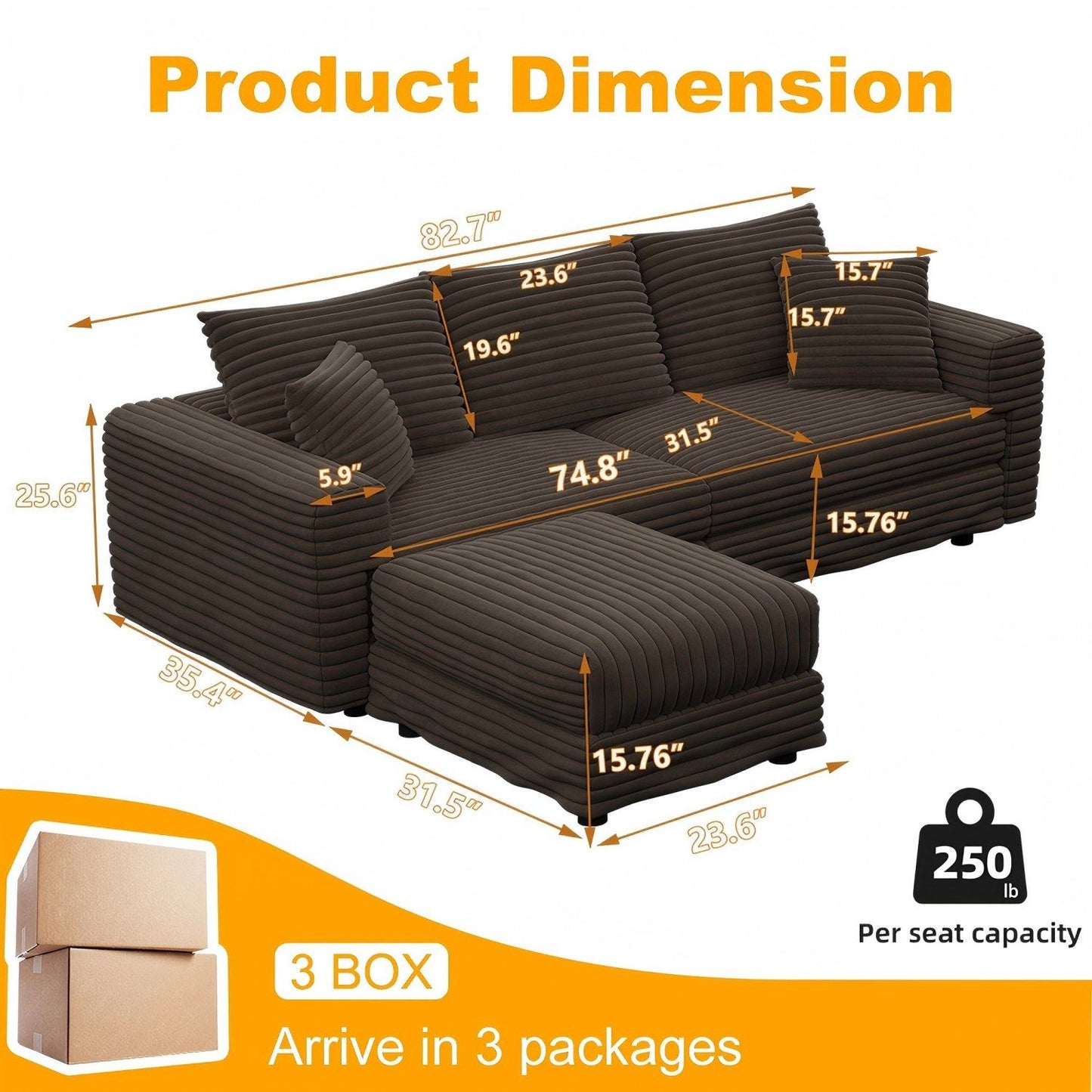 Deep Seat Convertible Sofa With Soft Pillows And Ottomans