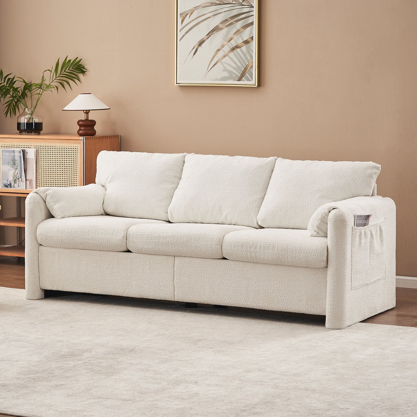 Modern 3 Seater Sofa Chenille Couch Plush Triple Seater Sofa With High Density Foam Cushions, Deep Seat Living Room Couch For Family Room, Apartment & Home Theater - Ivory White