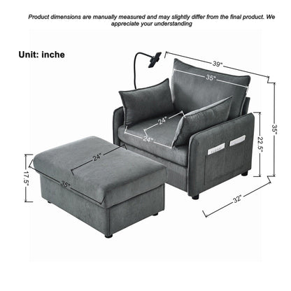 Comfy Oversized Chaise Lounge Chair With Ottoman And Storage