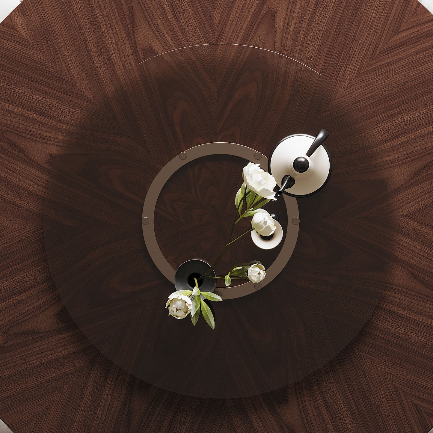 Round Dining Table With Lazy Susan For Living Room - Walnut