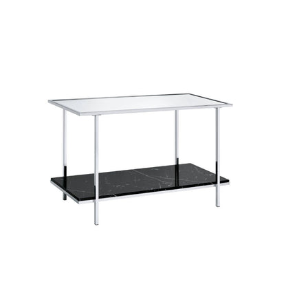 Angwin - Console Table - Mirrored, Faux Marble Top & Chrome
