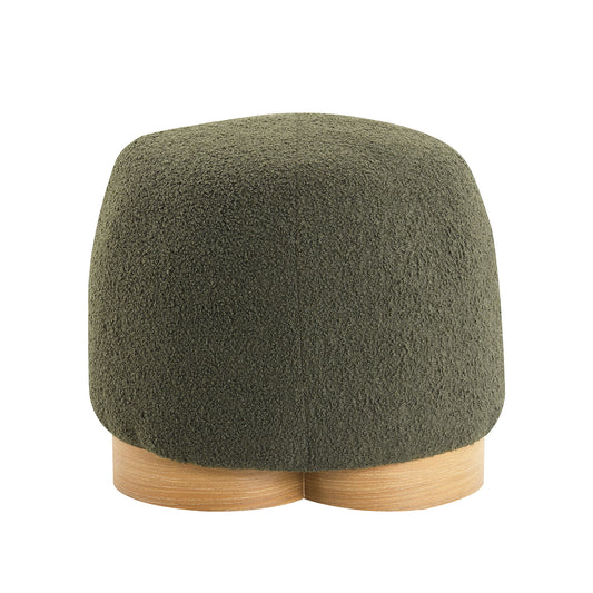 Round Soft Teddy Fabric Upholstered Ottoman With Metal Accents