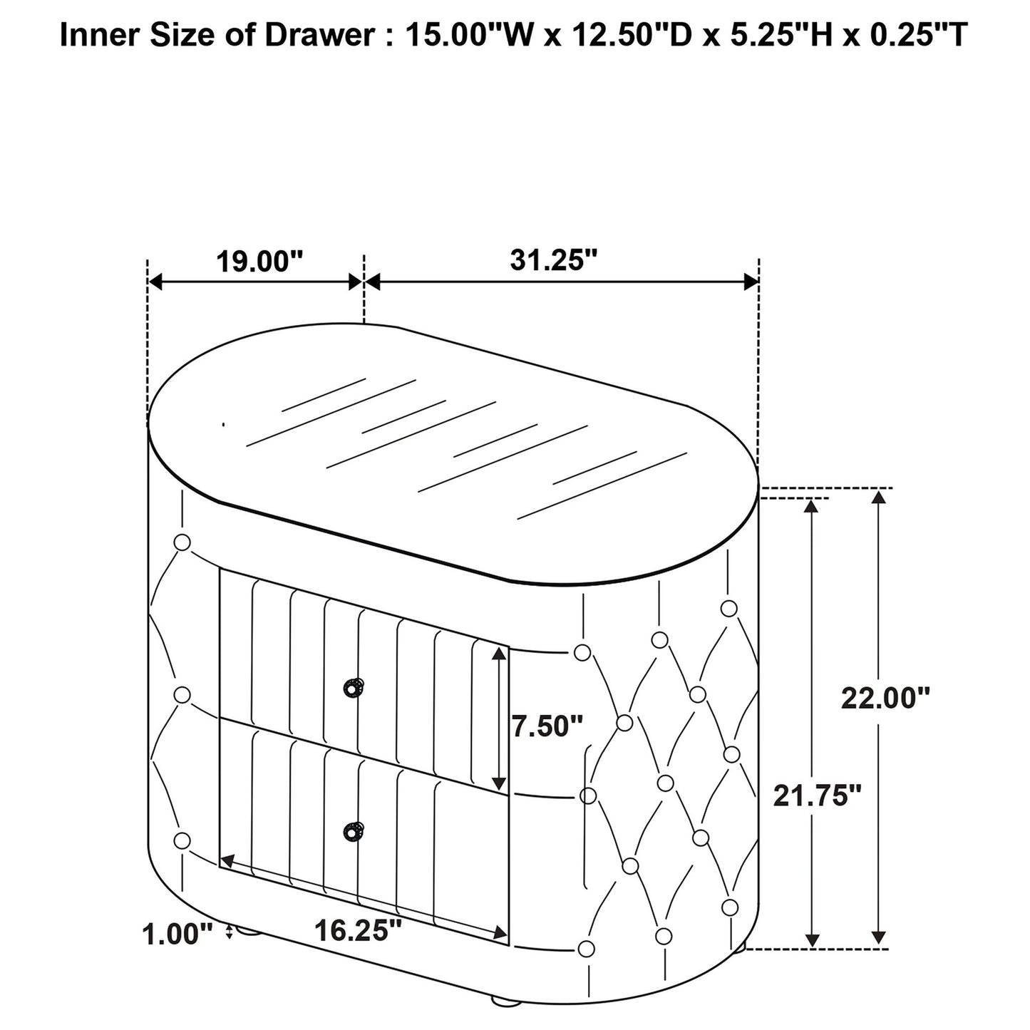 Santiago - Oval 2 Drawer Upholstered Nightstand - Ivory