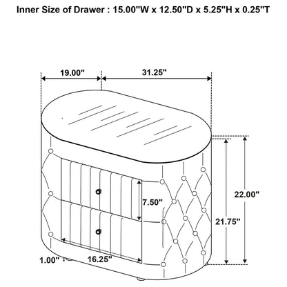 Santiago - Oval 2 Drawer Upholstered Nightstand - Ivory