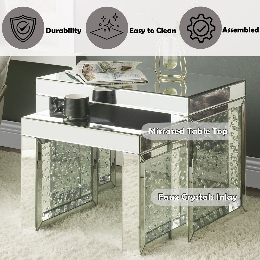 Nysa - 16" Accent Table - Mirrored & Faux Crystals Inlay