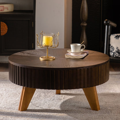 Round Retro Coffee With Solid Wood Legs